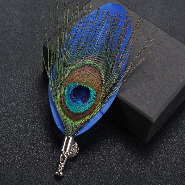 Creative Feather Brooch Luxury Peacock feather handmade corsage Pin Classic men's suit Personality Brooch Collar pin