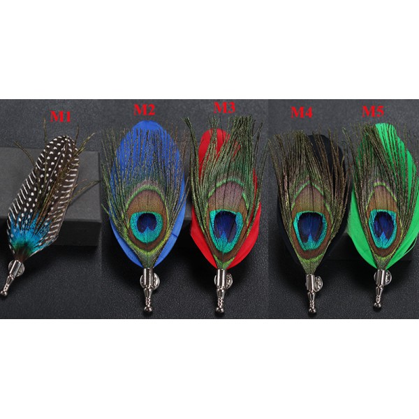 Creative Feather Brooch Luxury Peacock feather handmade corsage Pin Classic men's suit Personality Brooch Collar pin