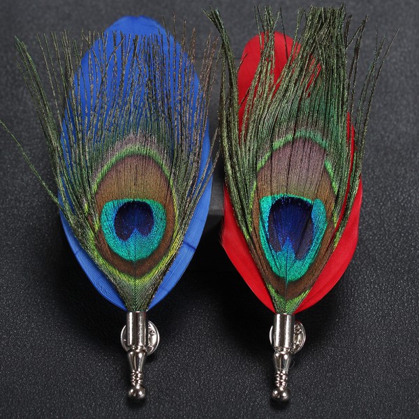 Creative Feather Brooch Luxury Peacock feather han...