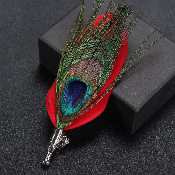 Creative Feather Brooch Luxury Peacock feather handmade corsage Pin Classic men's suit Personality Brooch Collar pin
