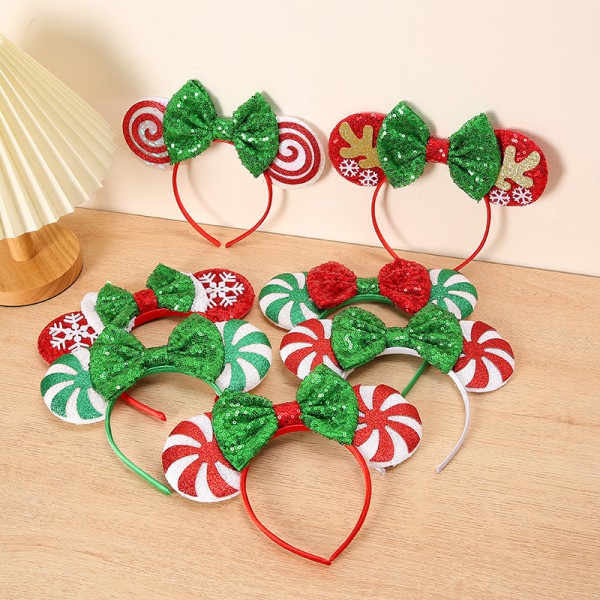 Christmas Mickey hair hoop Holiday pie head hoop sequin bow ear hair accessories