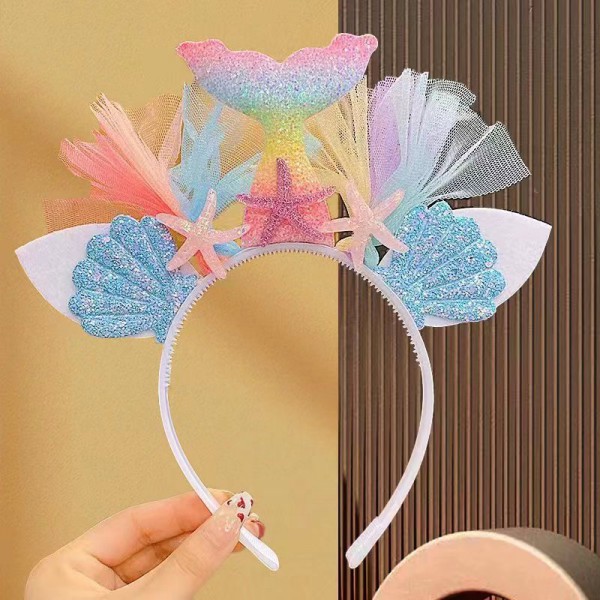 Child hair clip cute mermaid headdress shell starfish hair band cute baby fish tail hair band