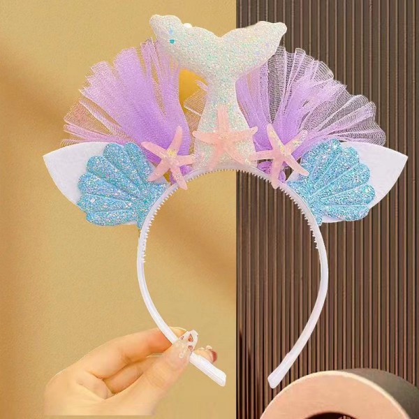 Child hair clip cute mermaid headdress shell starfish hair band cute baby fish tail hair band