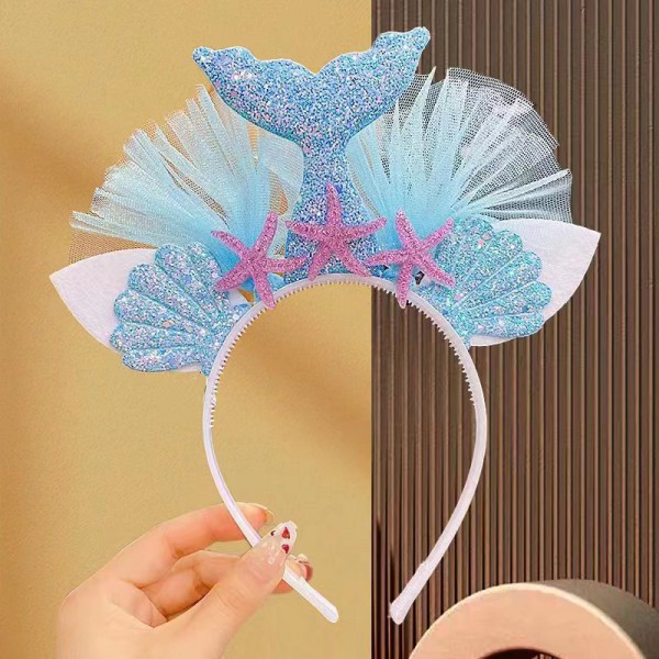 Child hair clip cute mermaid headdress shell starfish hair band cute baby fish tail hair band