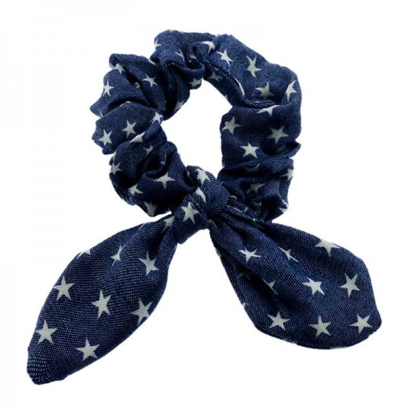 Ladies Bunny ears star printed scrunchy hair acces...