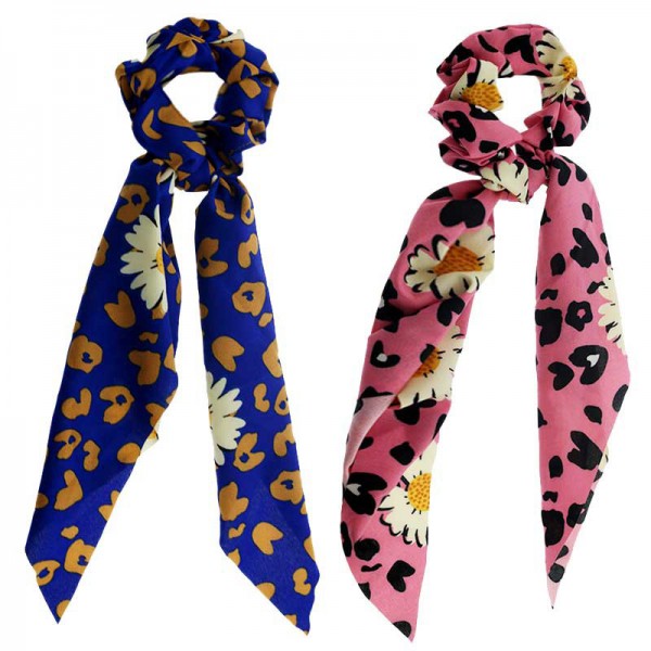 Hot sell Flower Pattern Elastic Hair Bands Scarf Chiffon Hair Ties Scrunchies 