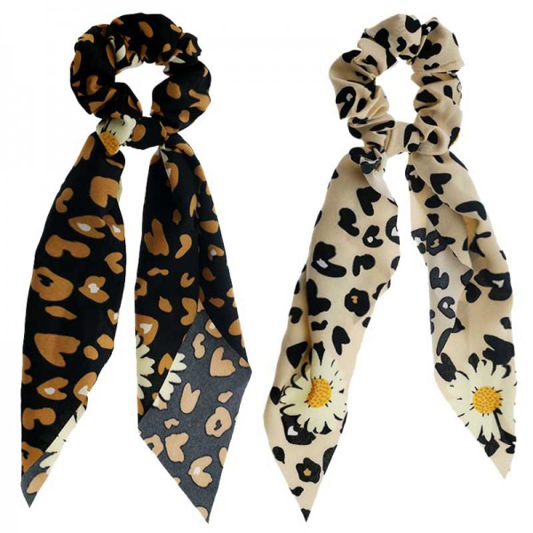 Hot sell Flower Pattern Elastic Hair Bands Scarf Chiffon Hair Ties Scrunchies 