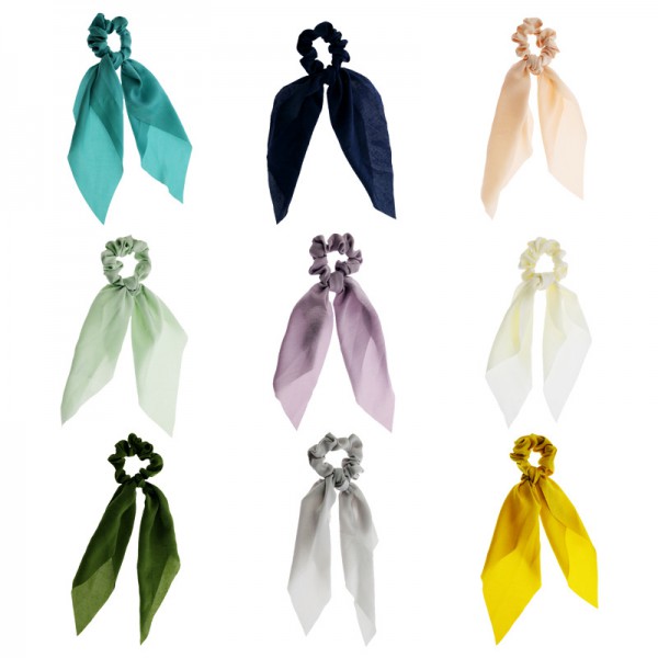 Solid Color Hair Ribbon Scrunchies Girl Elastic Chiffon Long Ponytail Bow Streamer Hair Scrunchies 