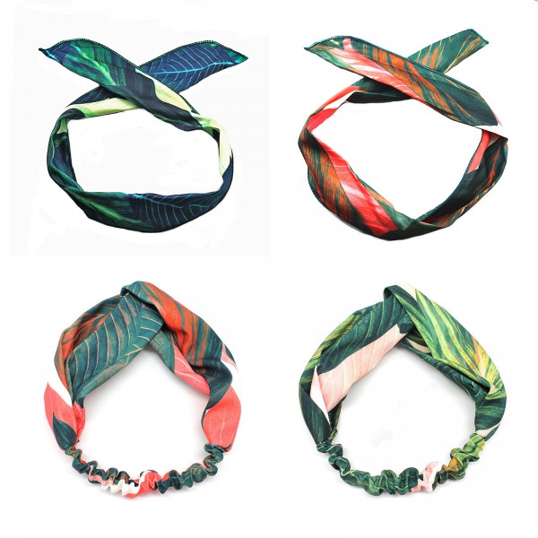 Wholesale Women Headband Printed Turban Vintage Cross Knot Elastic Hair Bands 