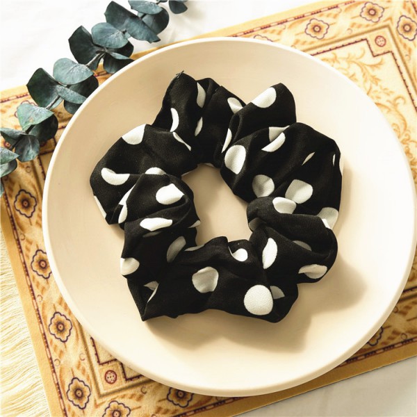 Hot selling White Big Dot Women chiffon Hair Scrunchies Elastic Rope Scrunchy Hair Accessories Bands 