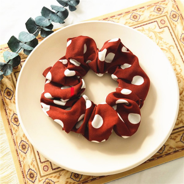 Hot selling White Big Dot Women chiffon Hair Scrunchies Elastic Rope Scrunchy Hair Accessories Bands 