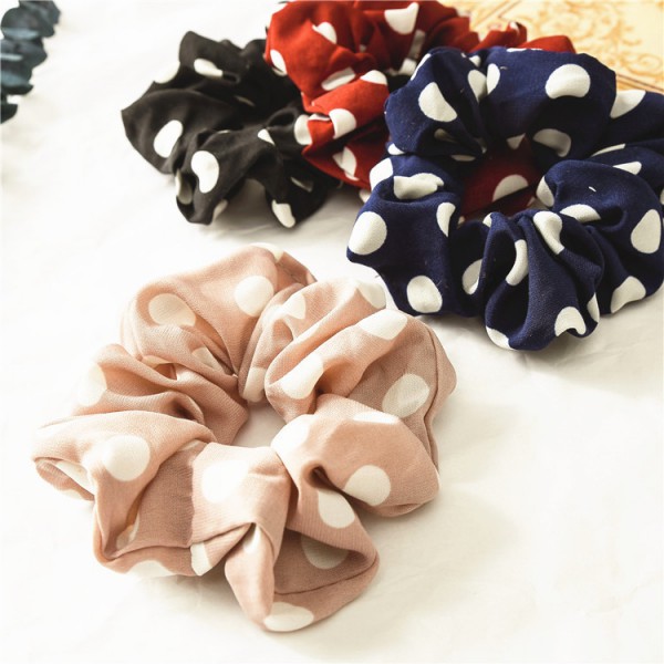Hot selling White Big Dot Women chiffon Hair Scrunchies Elastic Rope Scrunchy Hair Accessories Bands 
