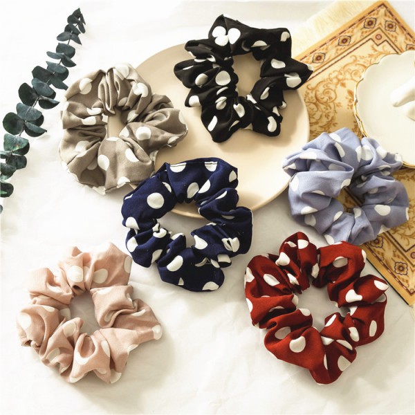 Hot selling White Big Dot Women chiffon Hair Scrunchies Elastic Rope Scrunchy Hair Accessories Bands 