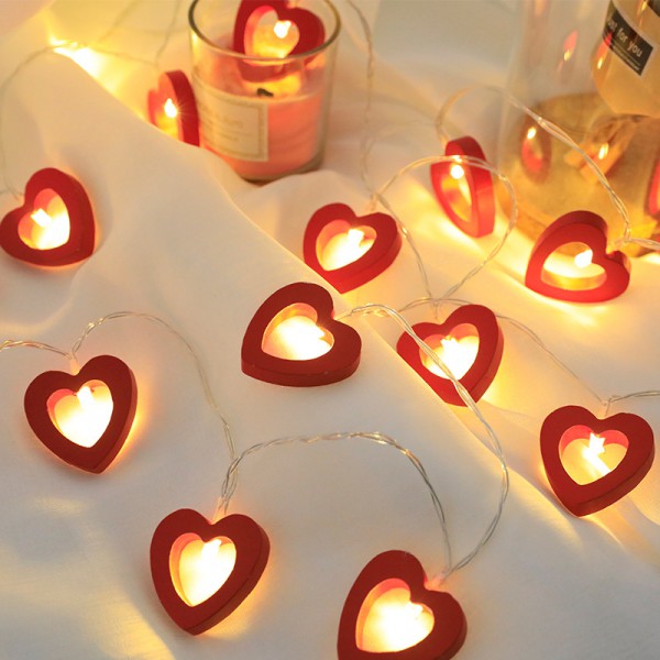 LED red wood love lights string Valentine's Day we...