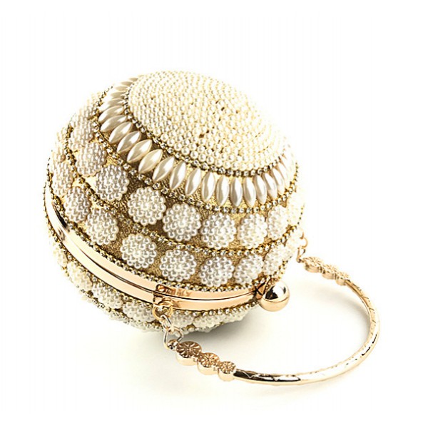 YouKan Fashion Circle Women Pearl Evening Clutch Bag Handmade Wedding Party Beaded Handbag