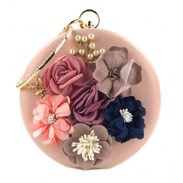 YouKan Fashion Custom Round Evening Handbags Floral And Pearls Decoration Clutch Bag