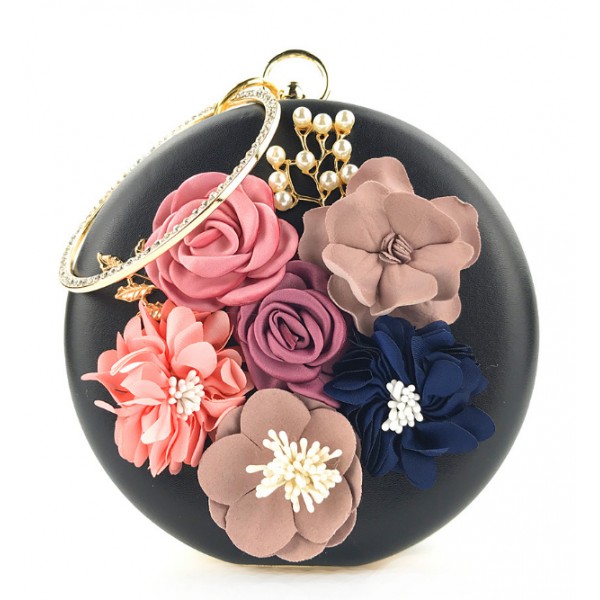 YouKan Fashion Custom Round Evening Handbags Floral And Pearls Decoration Clutch Bag