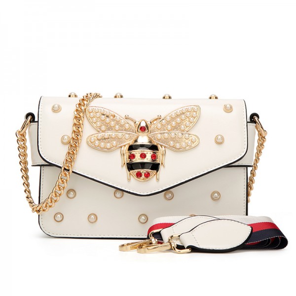 Women luxury bee pearl handbags shoulder lady cros...