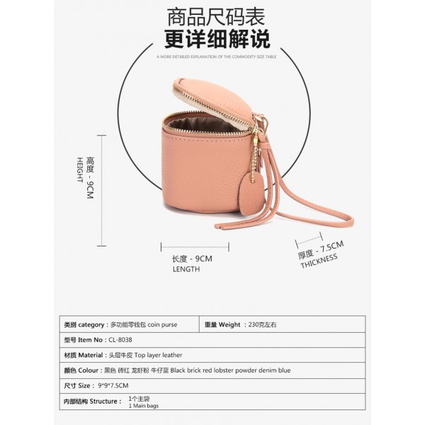 Youkan Fashion Top Grade Real Leather lap dips leather women's cosmetic bag coin purse hand carrying coin purse