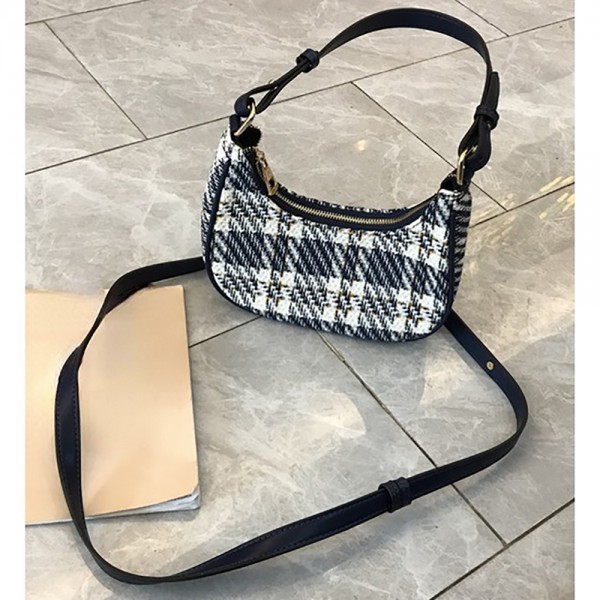 Fashion versatile plaid crescent underarm portable crossbody bag