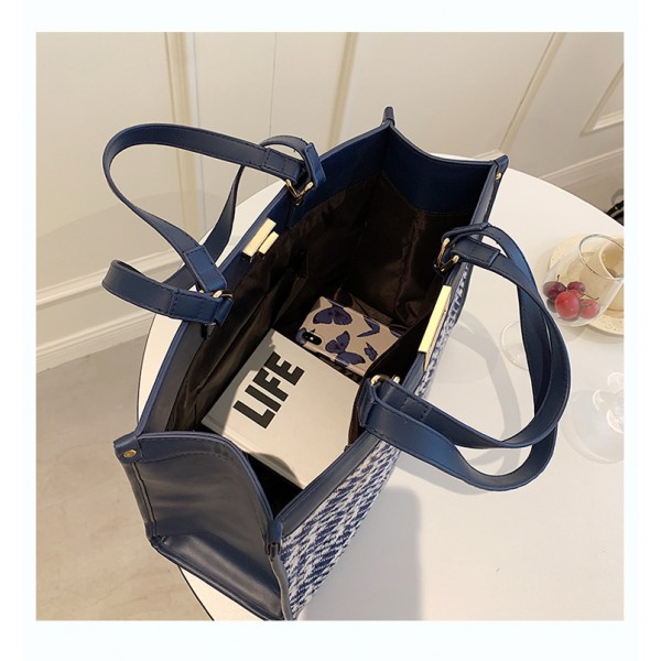 New Korean fashion portable canvas bag one shoulder bag trend plaid large capacity Tote bag