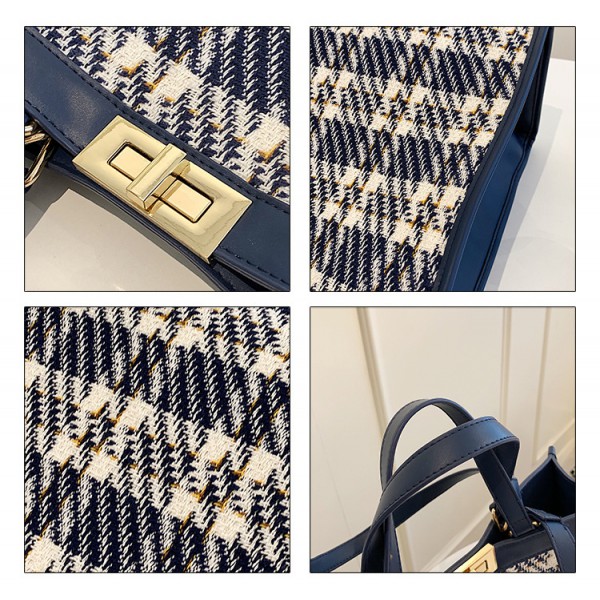 New Korean fashion portable canvas bag one shoulder bag trend plaid large capacity Tote bag