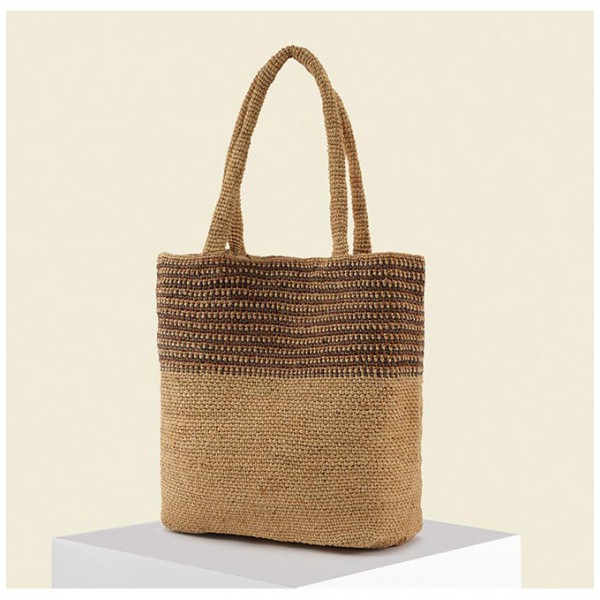 Raffia hand-woven straw tote big Handbag Women's T...