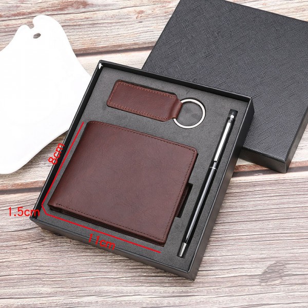Youkan Fashion High quality genuine leather wallet card holder pen keychain