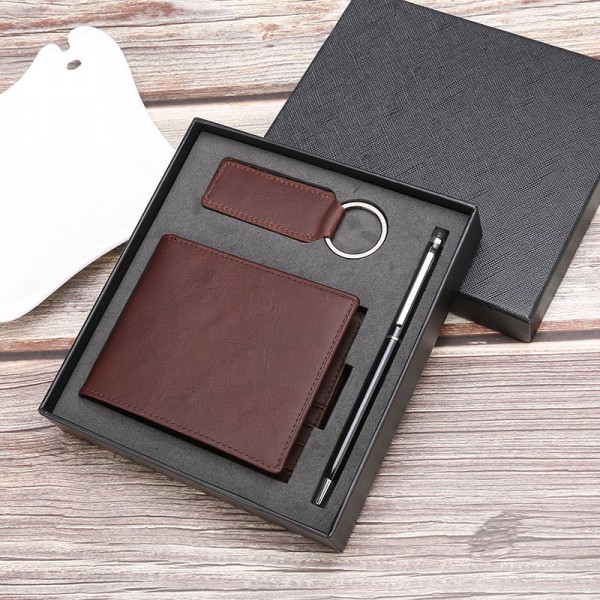 Youkan Fashion High quality genuine leather wallet card holder pen keychain
