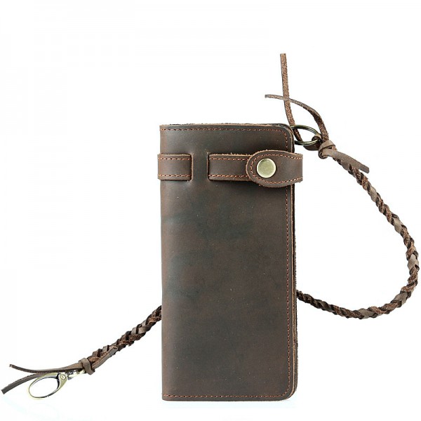 Youkan Fashion Vintage crazy horse leather cellphone long purse outdoor waist wallet with chain 