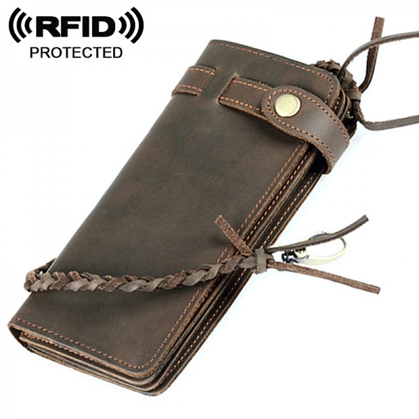 Youkan Fashion Vintage crazy horse leather cellphone long purse outdoor waist wallet with chain 