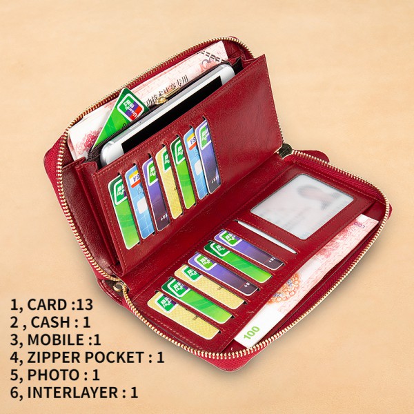 Youkan Fashion Women's Long purse Full grain Geniue Leather card & coin wallet suitable hold mobile
