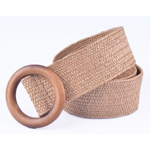 YouKan Fashion Women Straw Knitting Belt Wooden Bu...