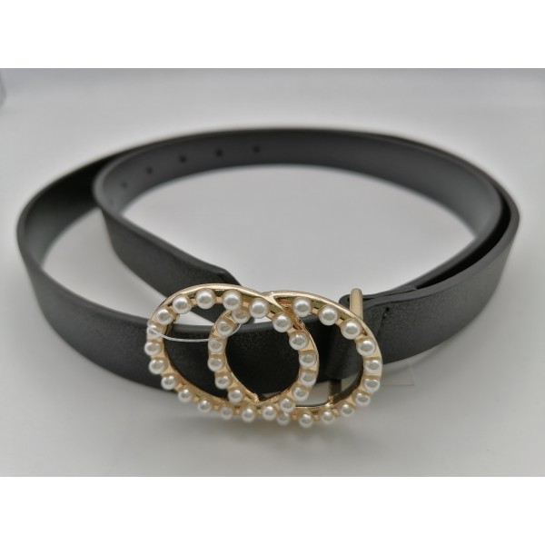 New Ladies Leather Belt Pearl Round Buckle Fashion...