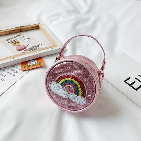Hot sale fancy rainbow crossbody bag round shape kids bag shoulder bags for girls 