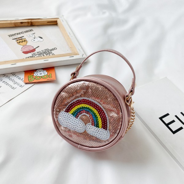 Hot sale fancy rainbow crossbody bag round shape kids bag shoulder bags for girls 