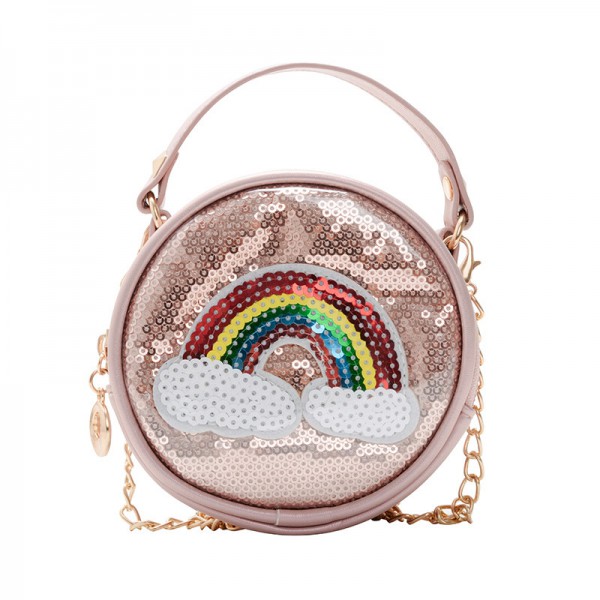 Hot sale fancy rainbow crossbody bag round shape kids bag shoulder bags for girls 