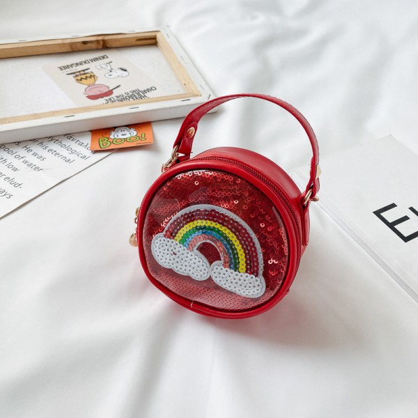 Hot sale fancy rainbow crossbody bag round shape kids bag shoulder bags for girls 