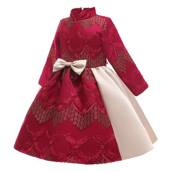 Fashion beautifulhildren kids embroidery bow birthday party princess dresses 