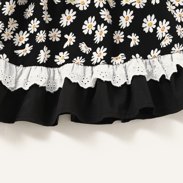 Hot sale daisy print summer causal sleeveless twirl toddler girls dress 