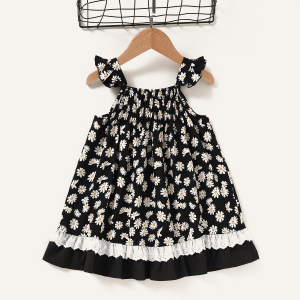 Hot sale daisy print summer causal sleeveless twirl toddler girls dress 