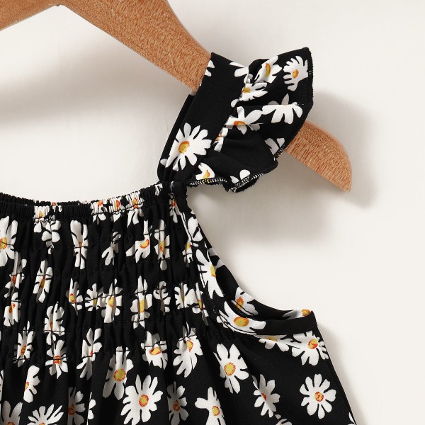 Hot sale daisy print summer causal sleeveless twirl toddler girls dress 