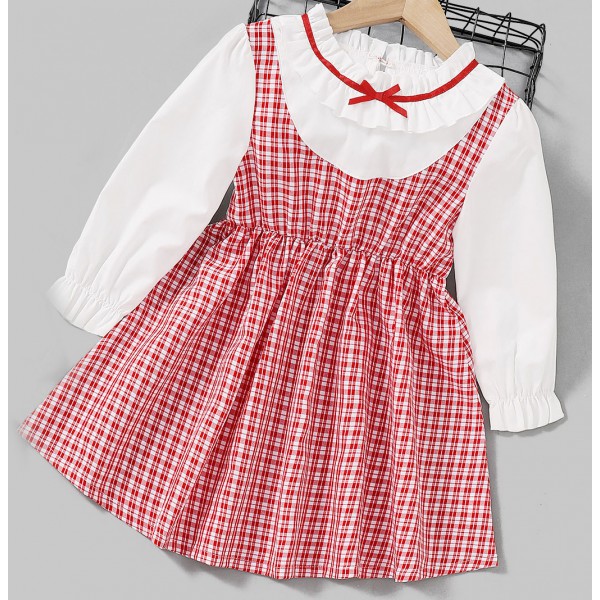Latest kids clothes new girls dresses red wine chi...