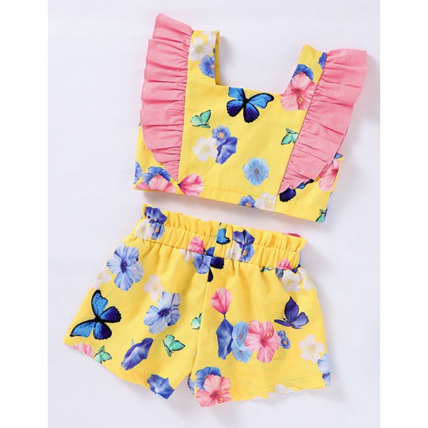 Youkan Fashion Summer Children Toddler Baby Girls Floral Vest Crop Tops Shorts Set Summer Outfit Kid 