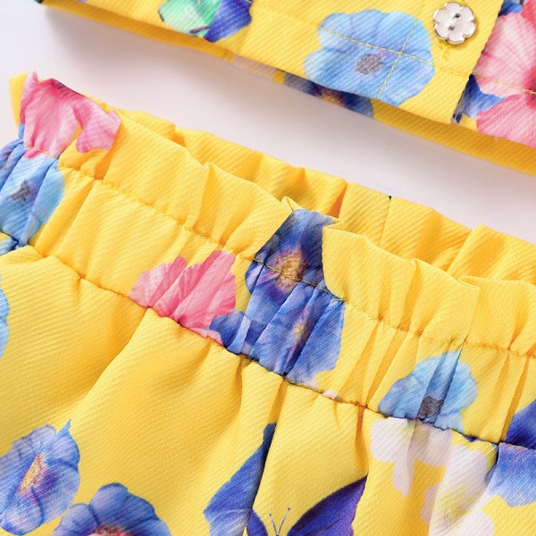 Youkan Fashion Summer Children Toddler Baby Girls Floral Vest Crop Tops Shorts Set Summer Outfit Kid 