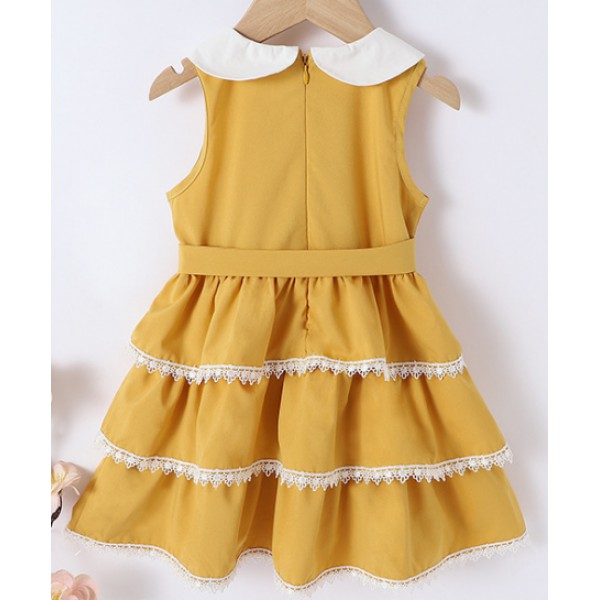 Wholesale princess Youkan fashion baby girls sleeveless lace ruffle boutique girls dress