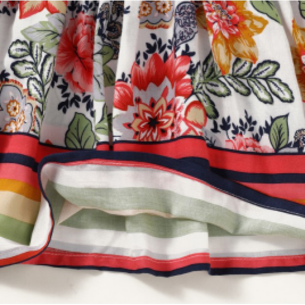 Youkan Fashion Summer Girls Dress  Print Flowers Sleeves Backless Kids Clothes Dress 