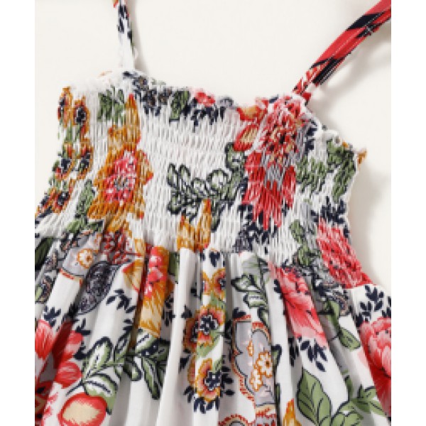 Youkan Fashion Summer Girls Dress  Print Flowers Sleeves Backless Kids Clothes Dress 