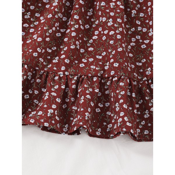 Cute  Kids Clothing Autumn Cotton Knee Length Girl Smock Ruffles Dress 