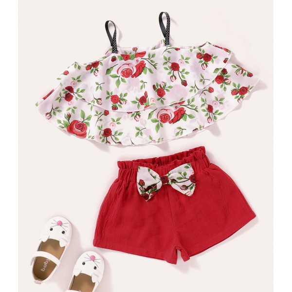 Youkan Fashion kids floral halter top shorts suit ...